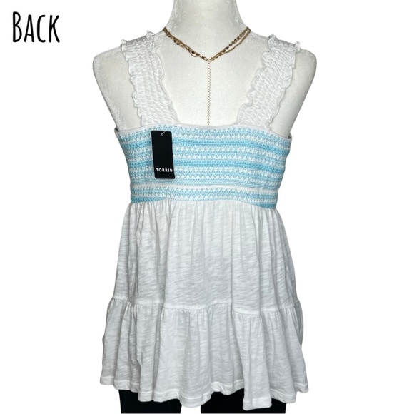 NEW Torrid Babydoll Tank White Blue Medium Large 10 M L - Picture 10 of 11